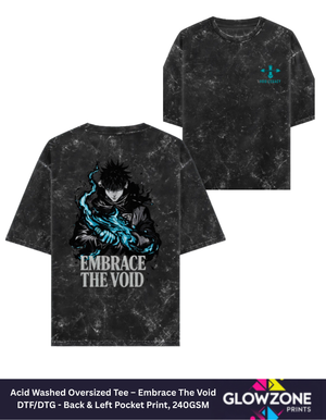 Acid Washed Oversized Tee – Embrace The Void Black GlowZonePrints