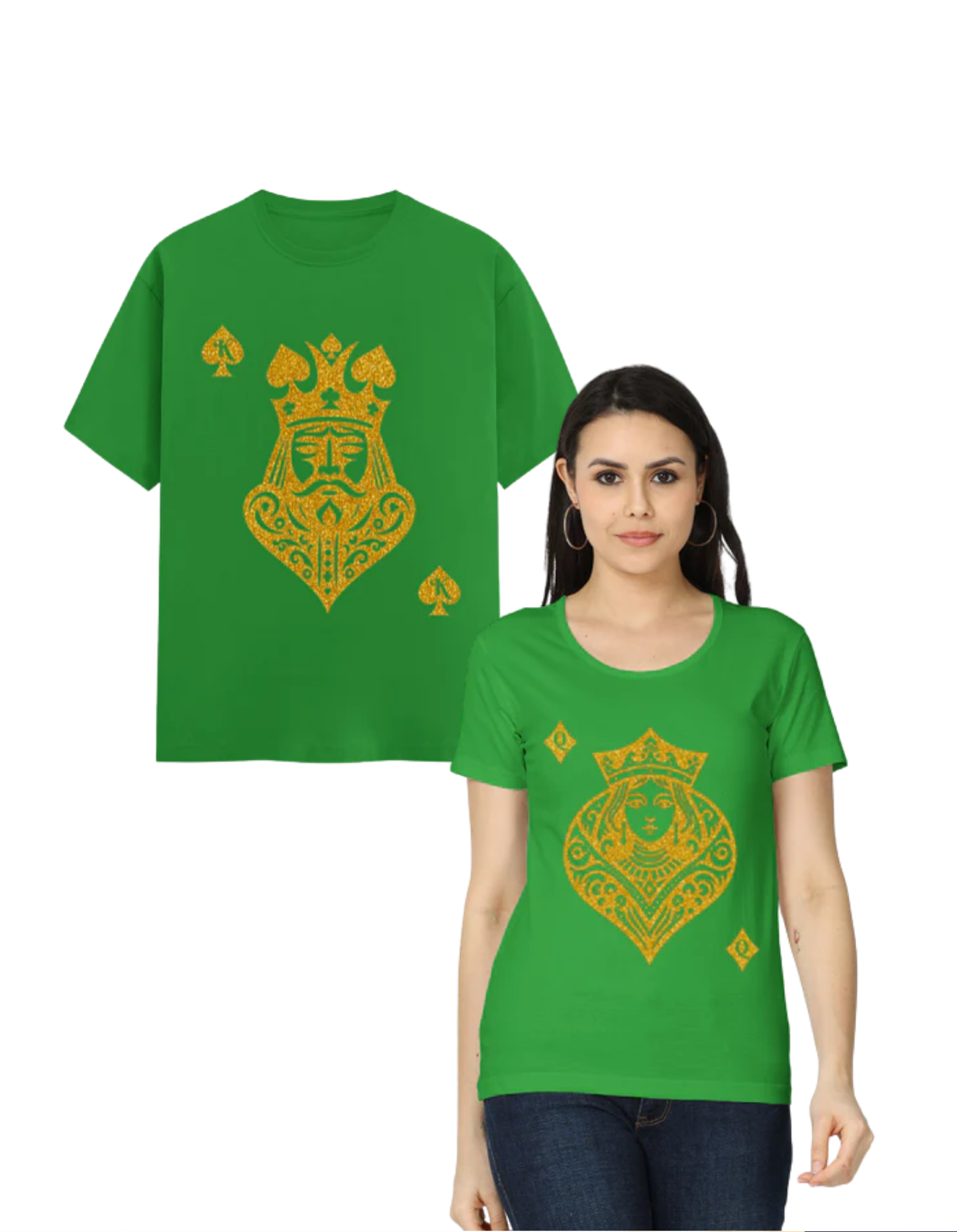 Card King Heart & Card Queen Diamond T-Shirt Flag Green GlowZonePrints