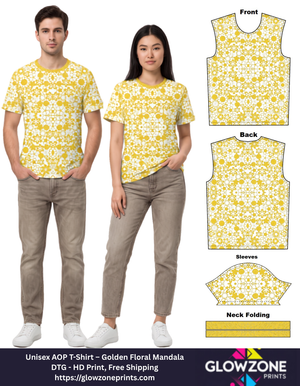 Unisex AOP T-Shirt – Golden Floral Mandala Golden Floral Mandala GlowZonePrints