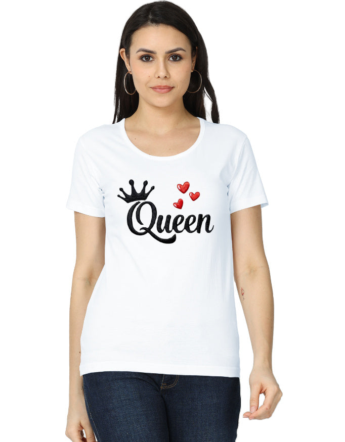 Women's Classic T-Shirt - Queen - Embroidery Edition White GlowZonePrints