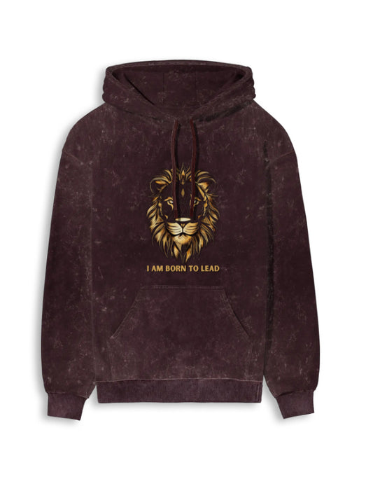 Unisex Acid Washed Hoodie Lion | UH62 Maroon GlowZonePrints