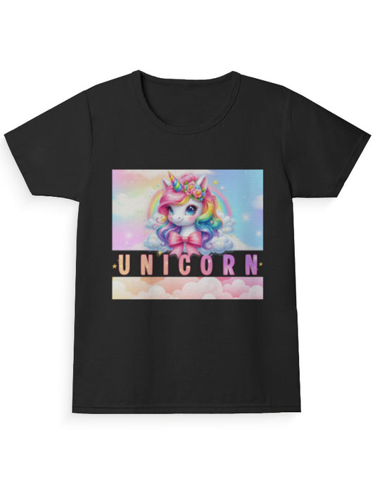 Unicorn Girl’s Crew Neck T-Shirt Black GlowZonePrints