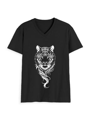 Unisex V-Neck T-Shirt – Tiger Halftone Design Black GlowZonePrints