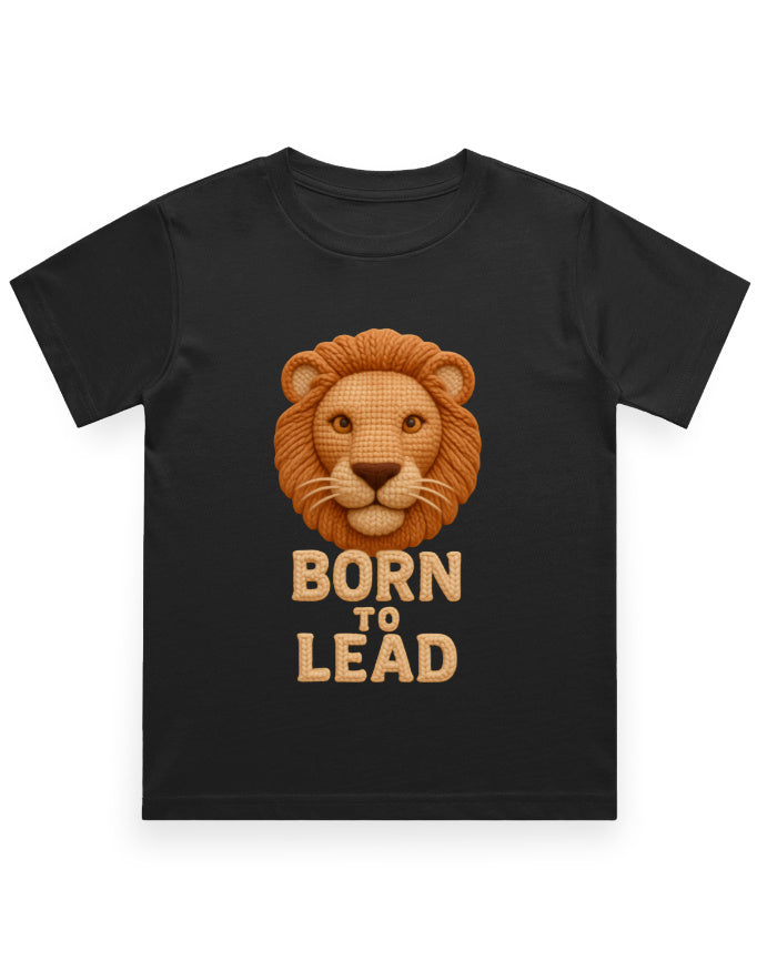 Kids Crew Neck T-Shirt – Born to Lead Lion Edition Black GlowZonePrints