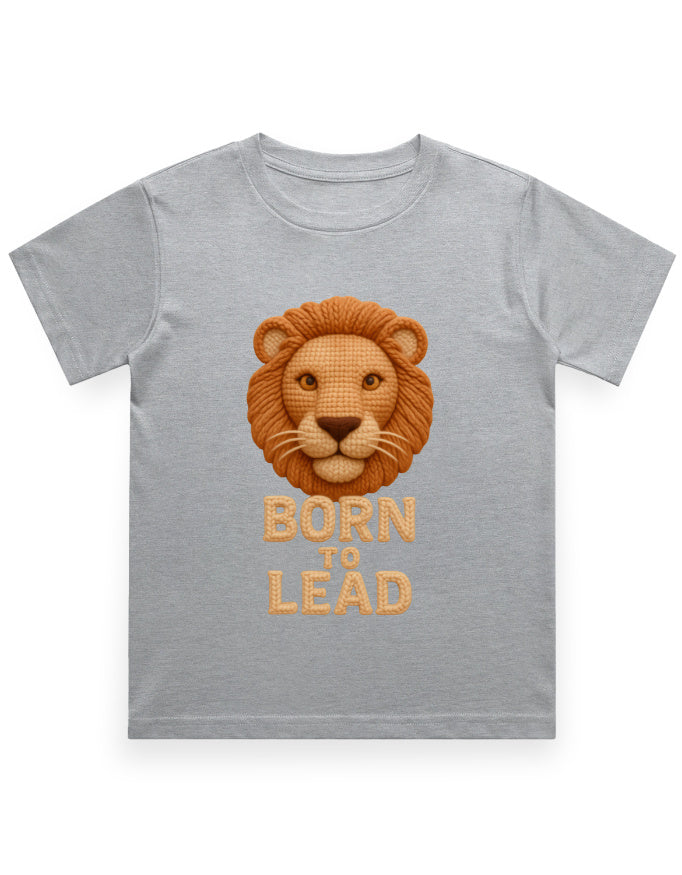 Kids Crew Neck T-Shirt – Born to Lead Lion Edition Grey Melange GlowZonePrints