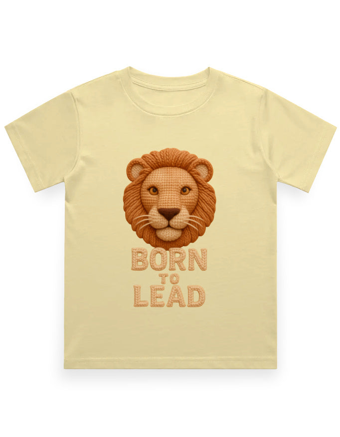 Kids Crew Neck T-Shirt – Born to Lead Lion Edition Beige GlowZonePrints