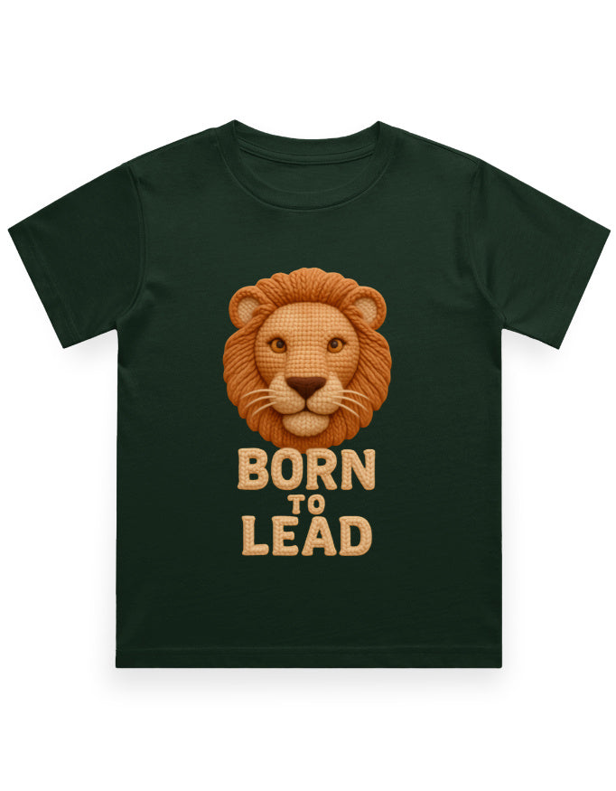 Kids Crew Neck T-Shirt – Born to Lead Lion Edition Bottle Green GlowZonePrints