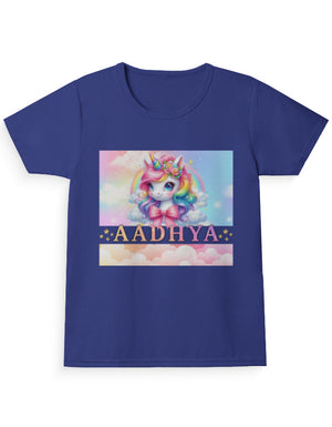 Unicorn Girl’s AADHYA Crew Neck T-Shirt Royal Blue GlowZonePrints