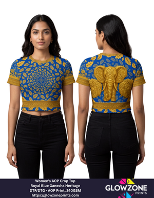 Women's AOP Crop Top – Royal Blue Ganesha Heritage