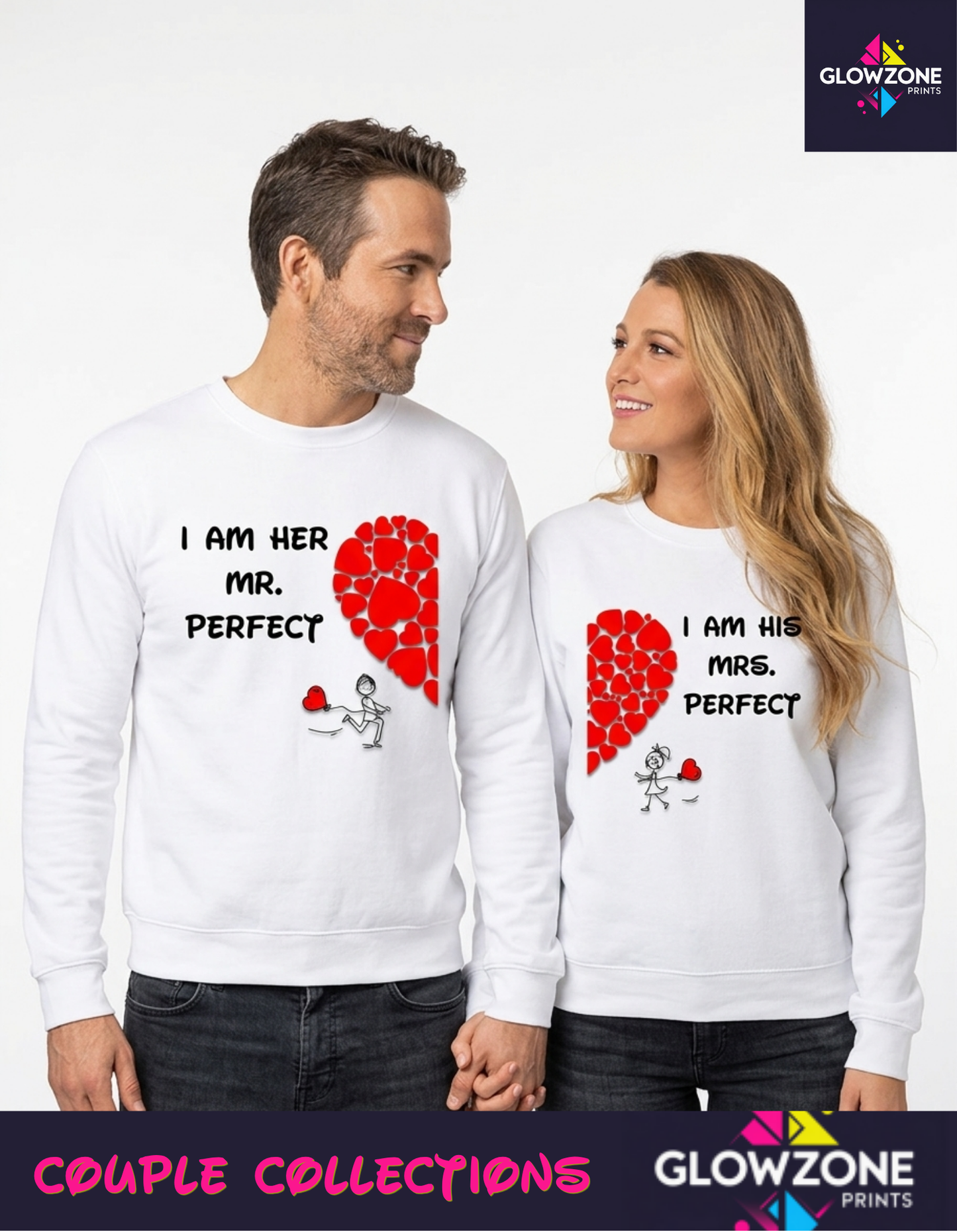 Mr & Mrs Perfect -Couple Sweatshirt Set GlowZonePrints