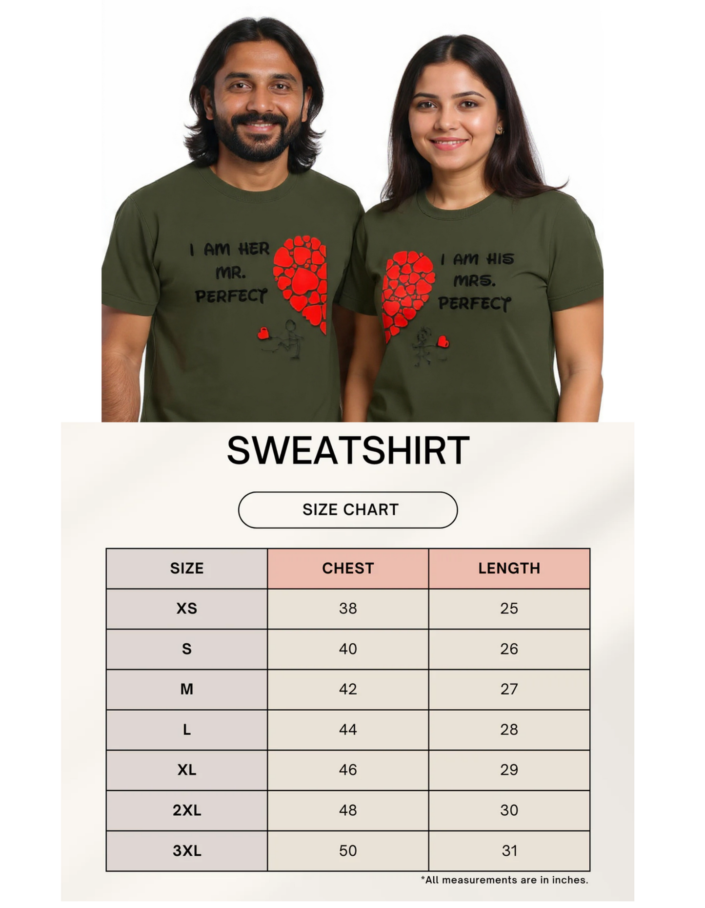 Mr & Mrs Perfect -Couple Sweatshirt Set GlowZonePrints