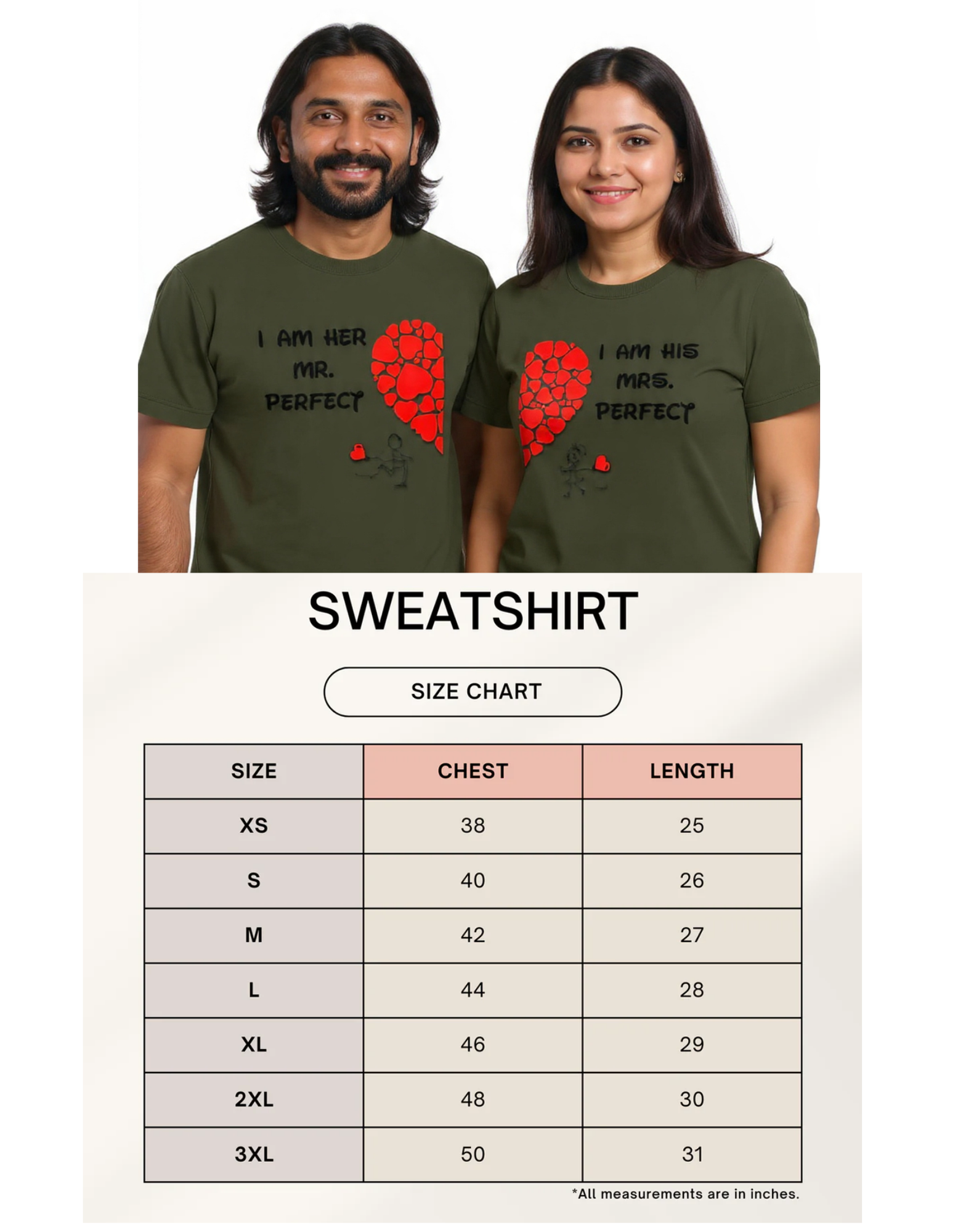 Mr & Mrs Perfect -Couple Sweatshirt Set GlowZonePrints