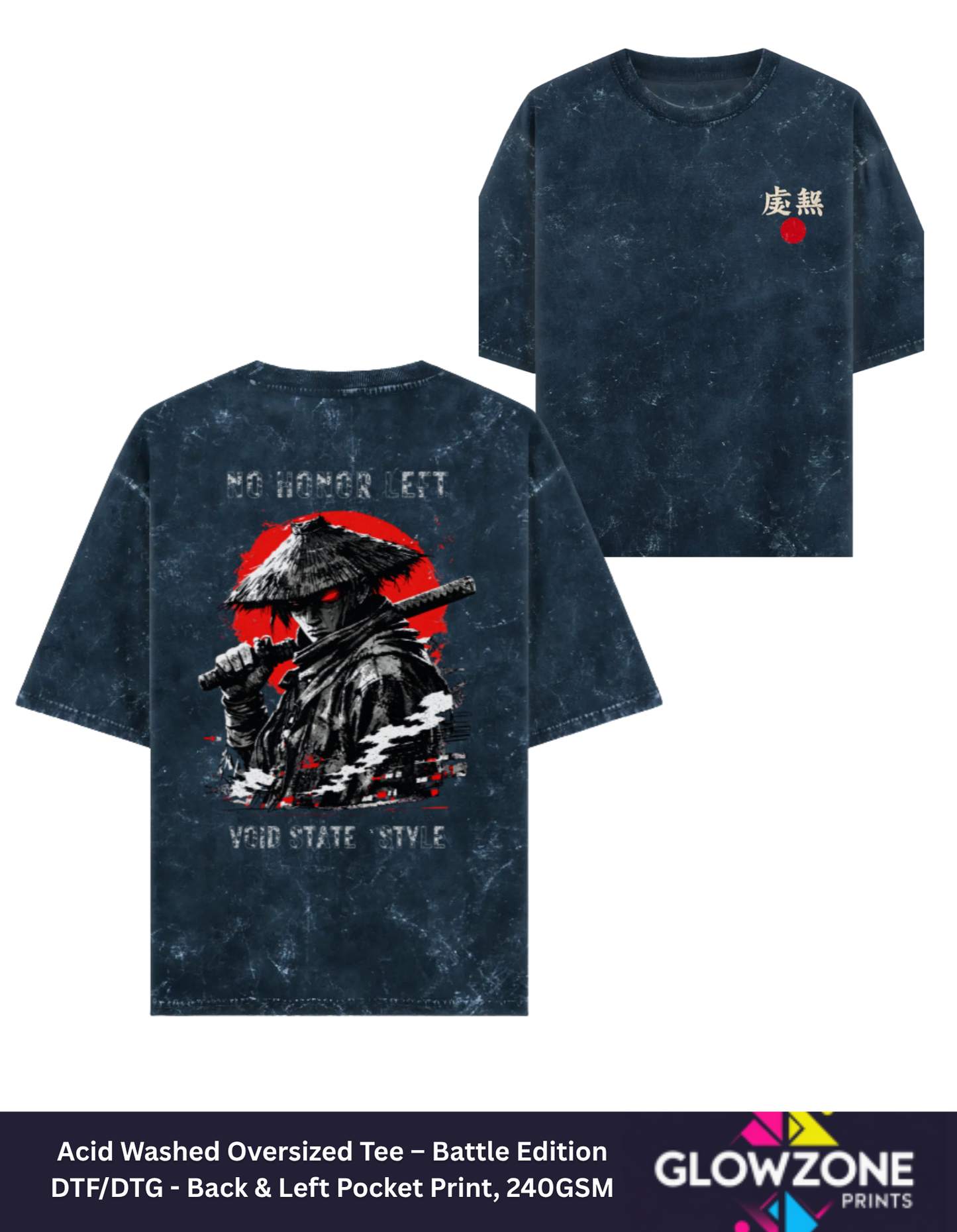 Acid Washed Oversized Tee – Anime Battle Edition Navy Blue GlowZonePrints