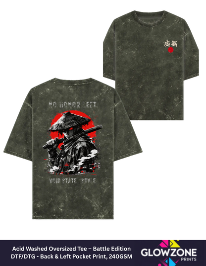 Acid Washed Oversized Tee – Anime Battle Edition Olive Green GlowZonePrints