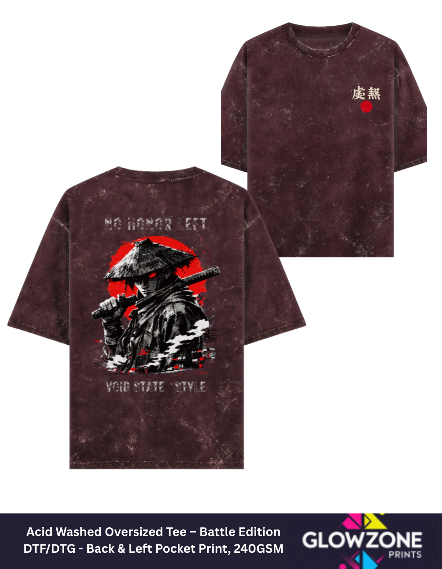 Acid Washed Oversized Tee – Anime Battle Edition Maroon GlowZonePrints