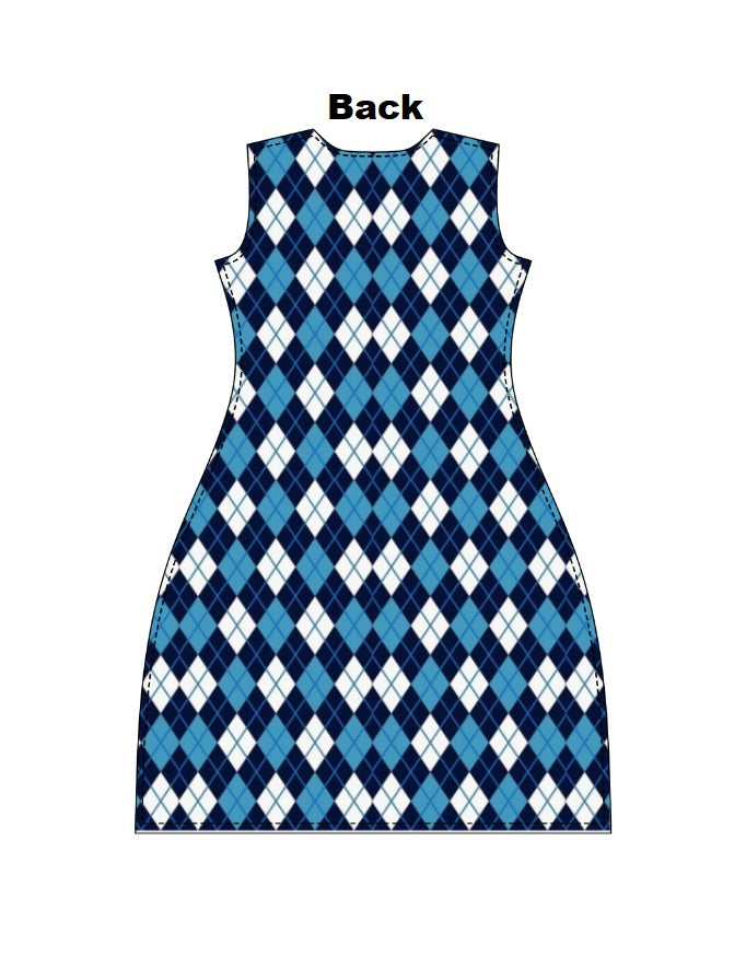 Women's AOP A-Line Dress – Classic Blue Argyle Pattern