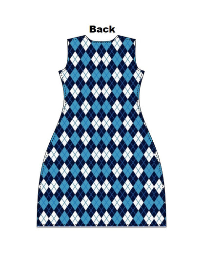 Women's AOP A-Line Dress – Classic Blue Argyle Pattern