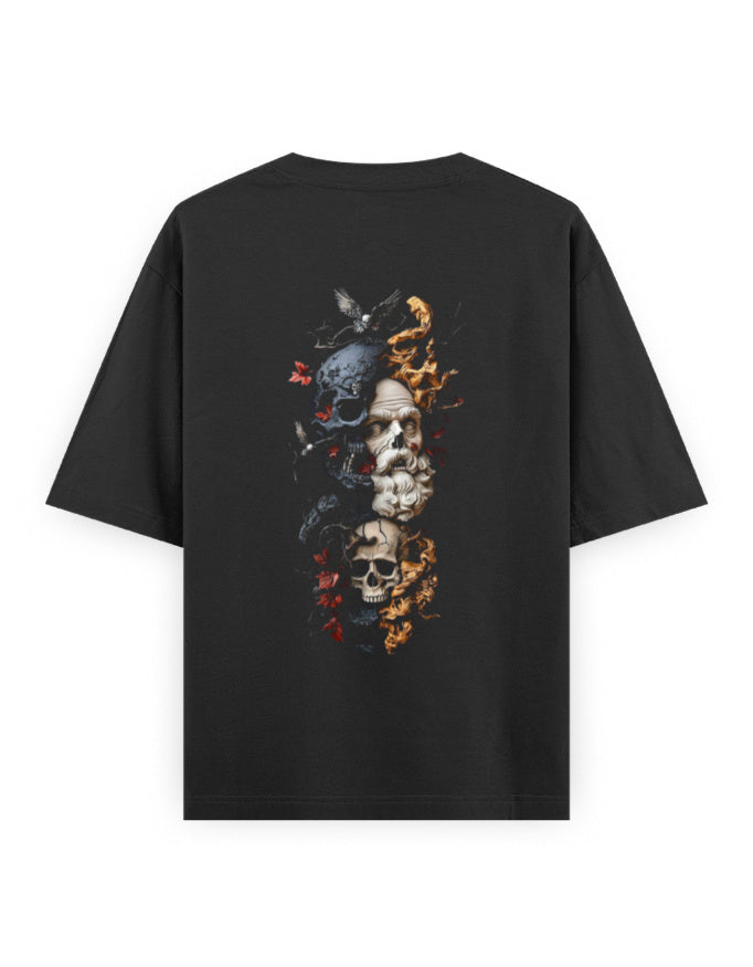 Oversized Classic T-Shirt – Retro Cosmic Skull Abstract GlowZonePrints