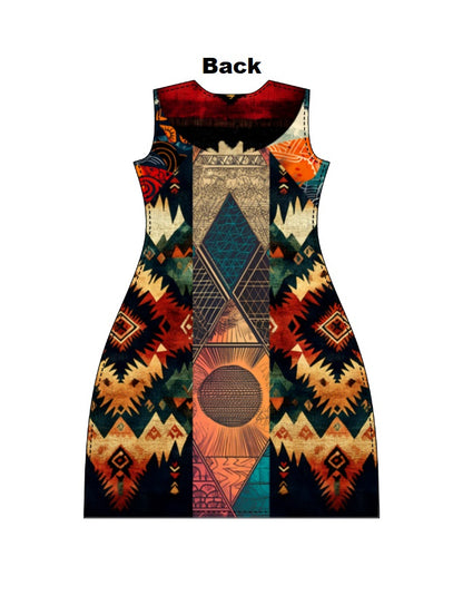 Women's AOP A-Line Dress – Tribal Geometric Bohemian Pattern
