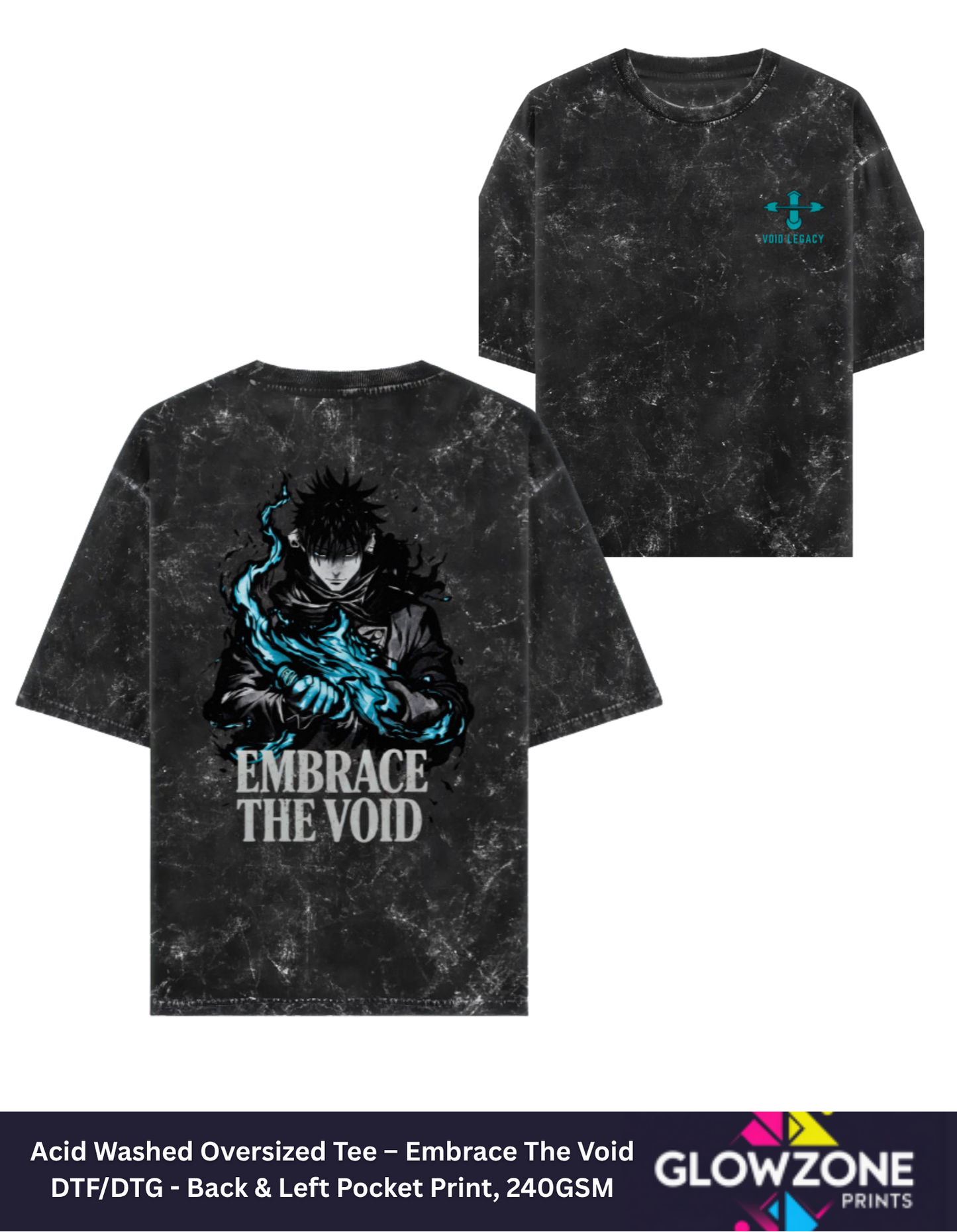 Acid Washed Oversized Tee – Embrace The Void Black GlowZonePrints