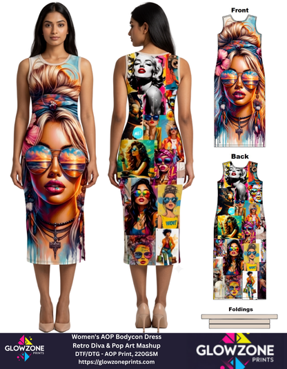 Women's AOP Bodycon Dress – Retro Diva & Pop Art Mashup