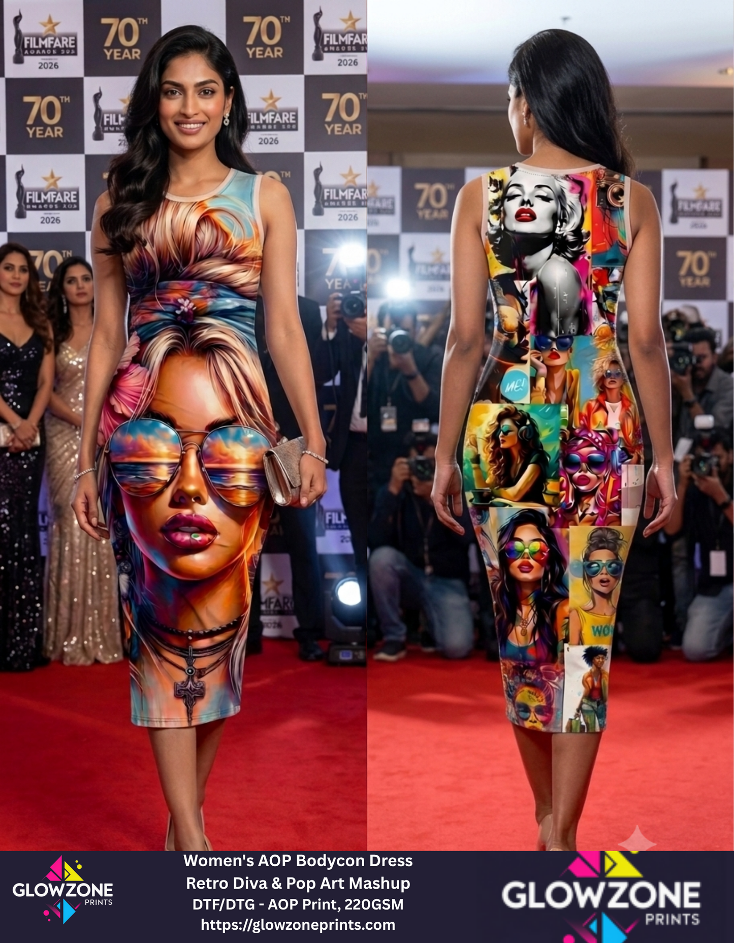 Women's AOP Bodycon Dress – Retro Diva & Pop Art Mashup