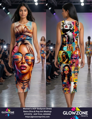Women's AOP Bodycon Dress – Retro Diva & Pop Art Mashup