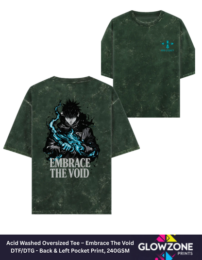 Acid Washed Oversized Tee – Embrace The Void Bottle Green GlowZonePrints