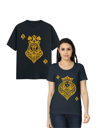 Card King Heart & Card Queen Diamond T-Shirt Navy Blue GlowZonePrints