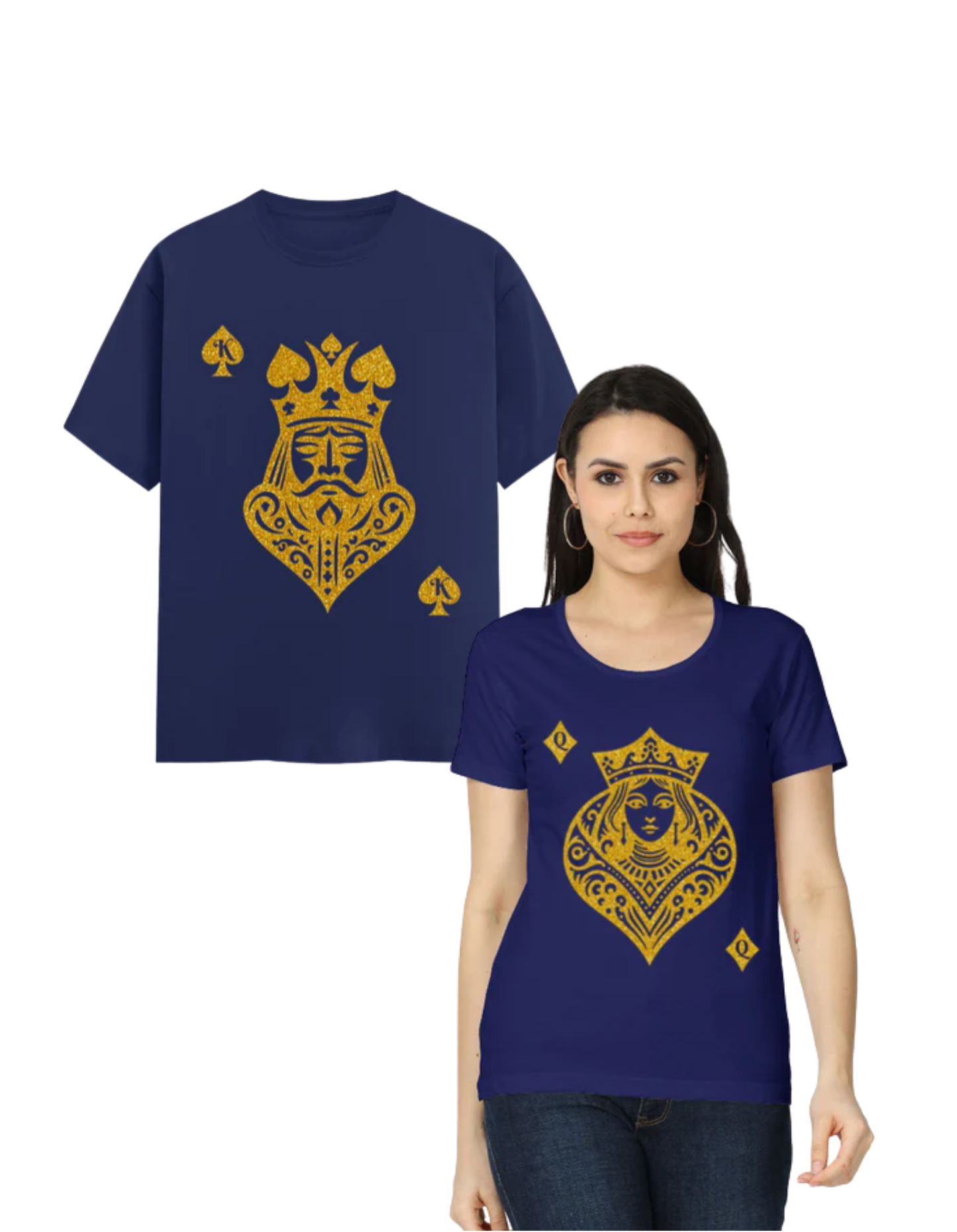 Card King Heart & Card Queen Diamond T-Shirt Royal Blue GlowZonePrints