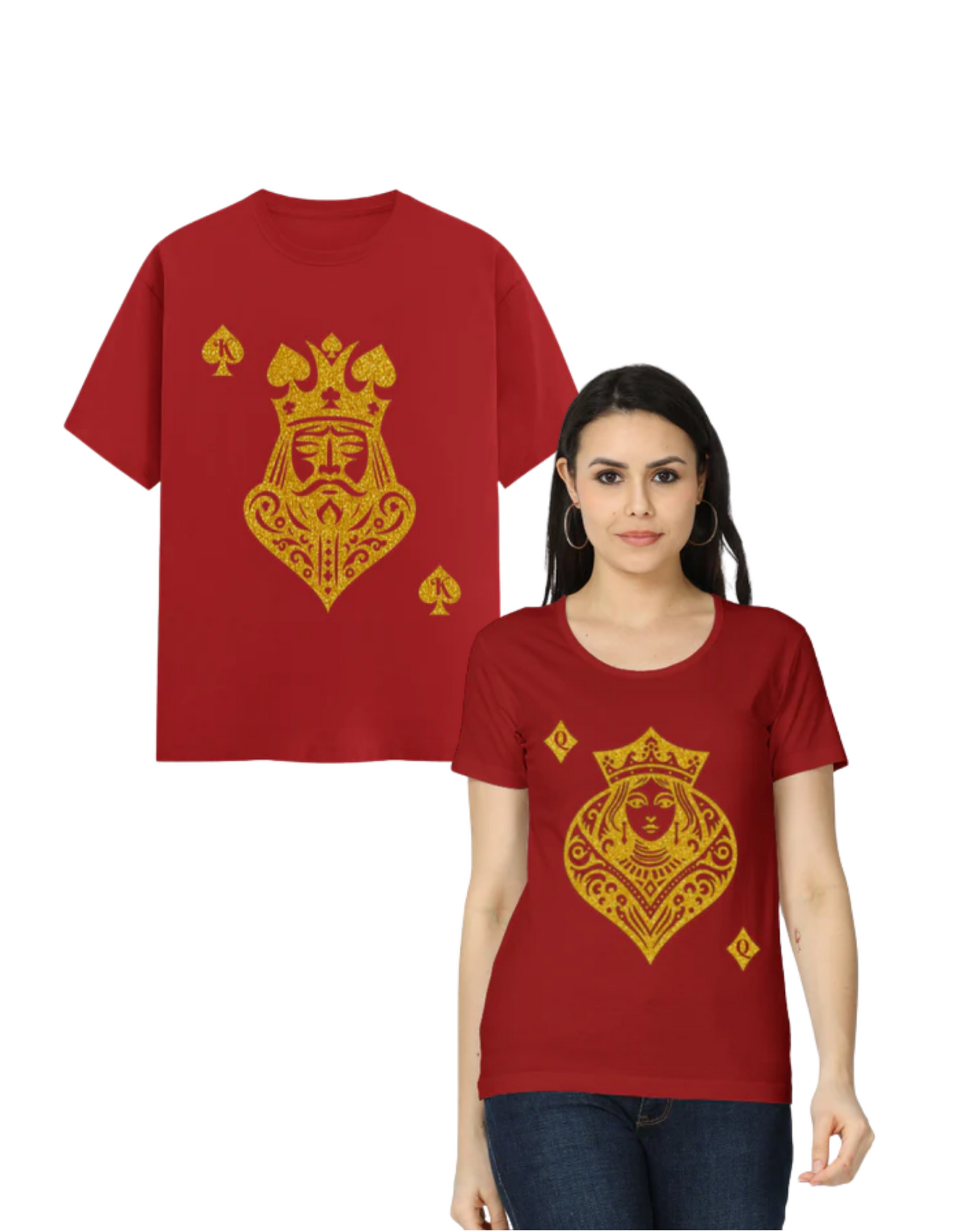 Card King Heart & Card Queen Diamond T-Shirt Red GlowZonePrints