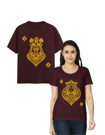 Card King Heart & Card Queen Diamond T-Shirt Maroon GlowZonePrints