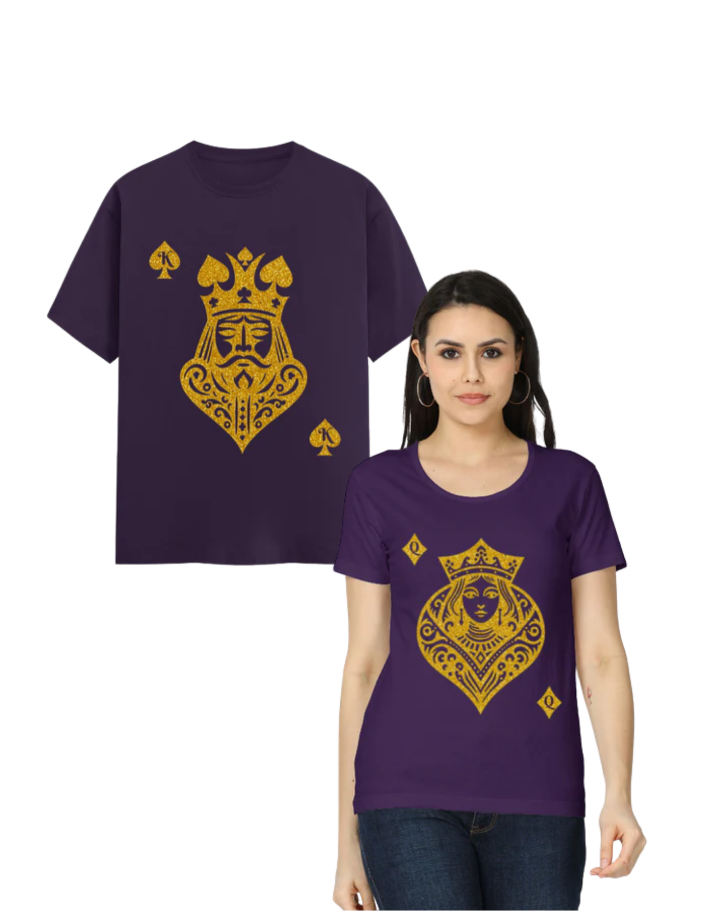 Card King Heart & Card Queen Diamond T-Shirt Purple GlowZonePrints