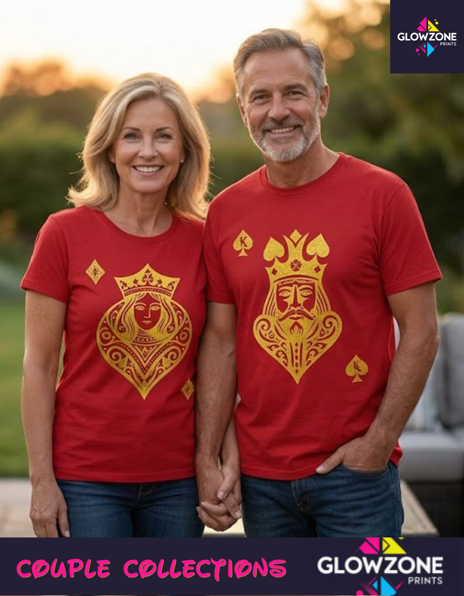 Card King Heart & Card Queen Diamond T-Shirt GlowZonePrints