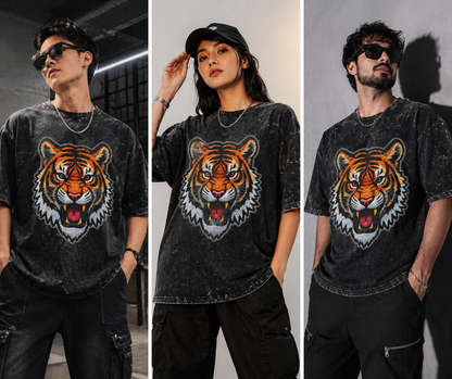 Unisex Acid Washed Oversized Tee – Tiger Roar GlowZonePrints