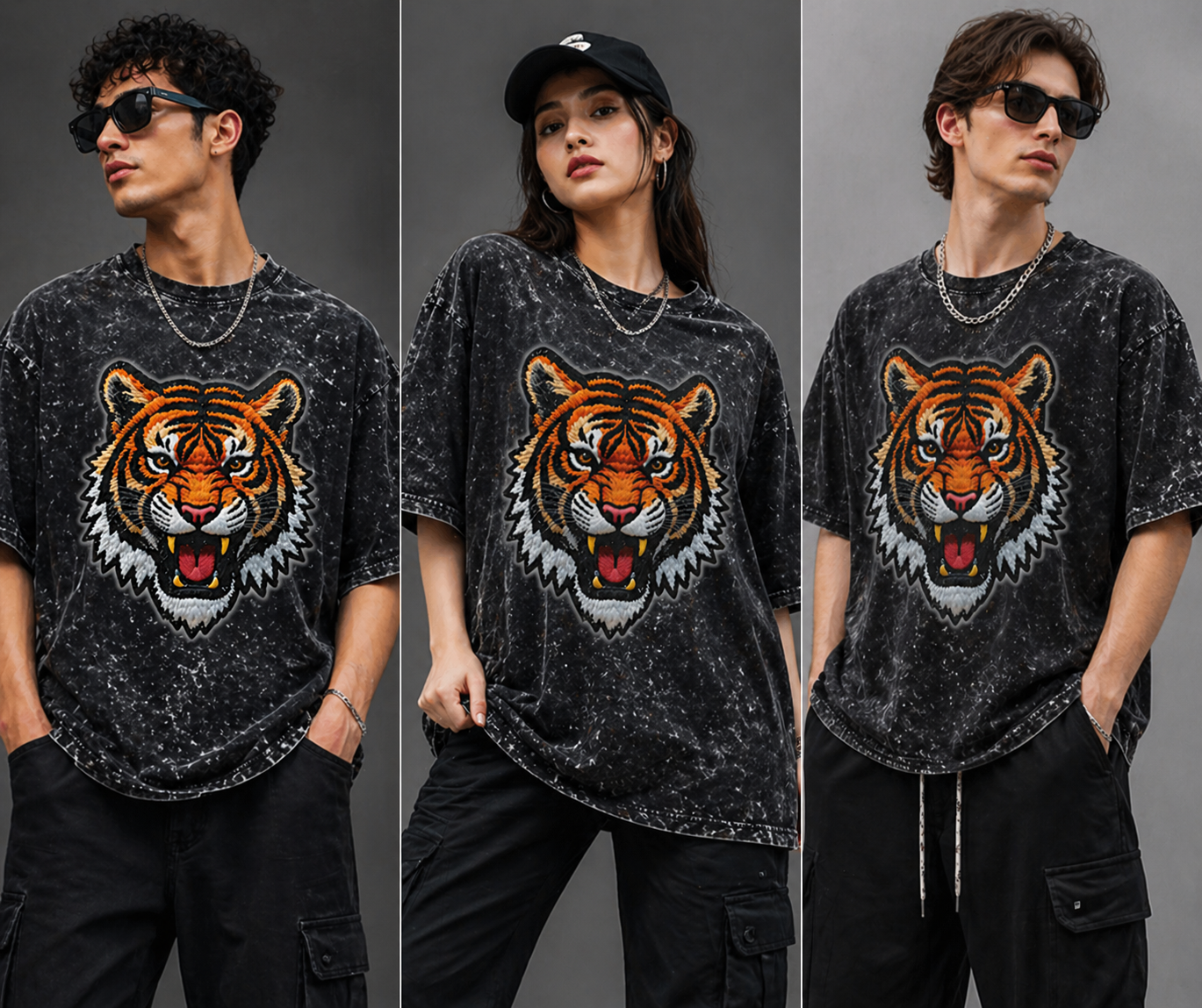 Unisex Acid Washed Oversized Tee – Tiger Roar GlowZonePrints