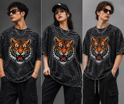 Unisex Acid Washed Oversized Tee – Tiger Roar GlowZonePrints
