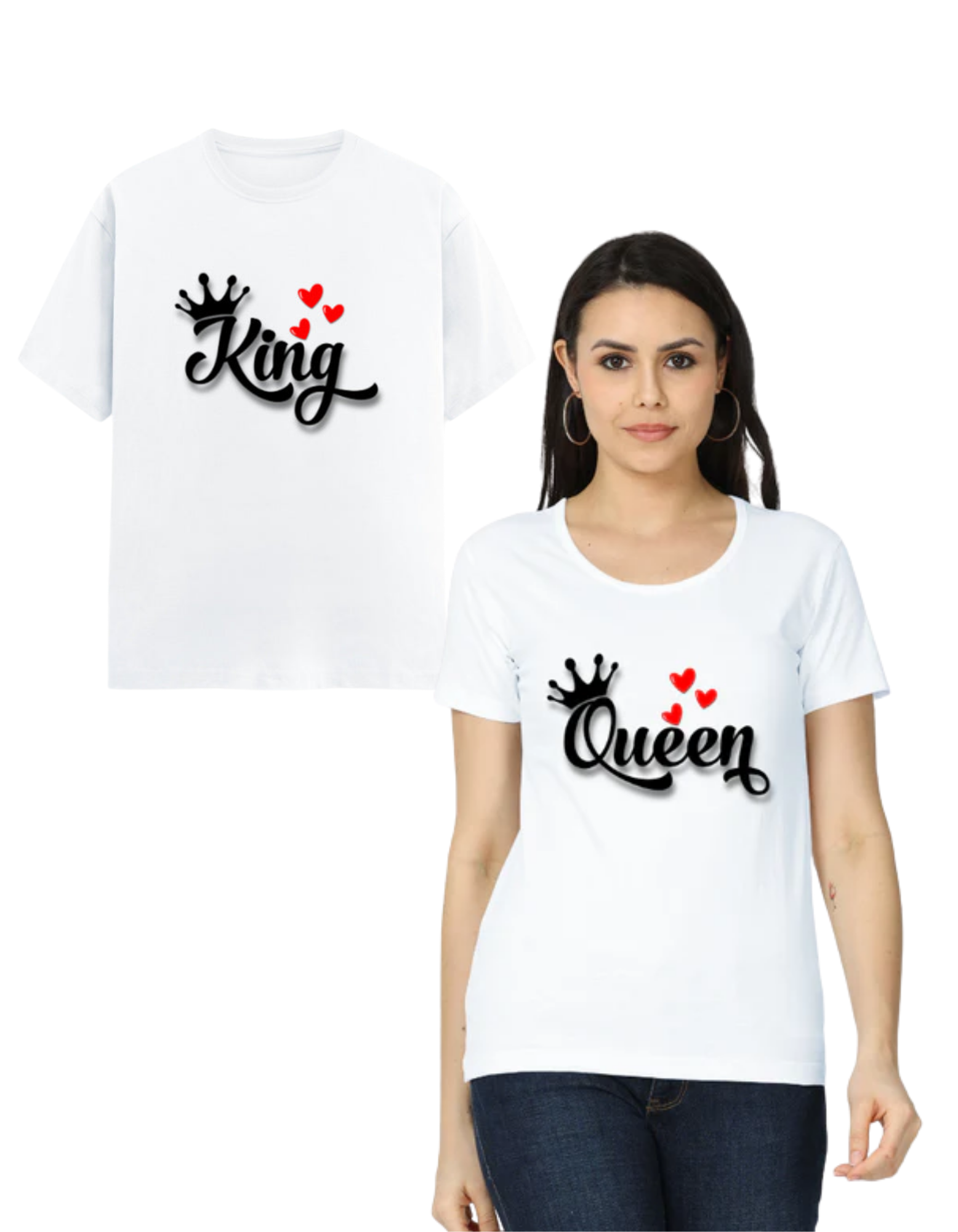 King & Queen Couple T Shirts White GlowZonePrints