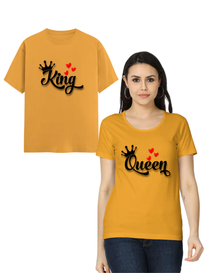 King & Queen Couple T Shirts Golden Yellow GlowZonePrints