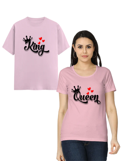 King & Queen Couple T Shirts Light Baby Pink GlowZonePrints