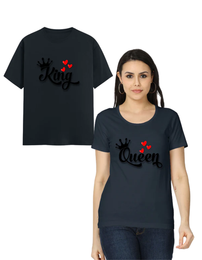 King & Queen Couple T Shirts Navy Blue GlowZonePrints
