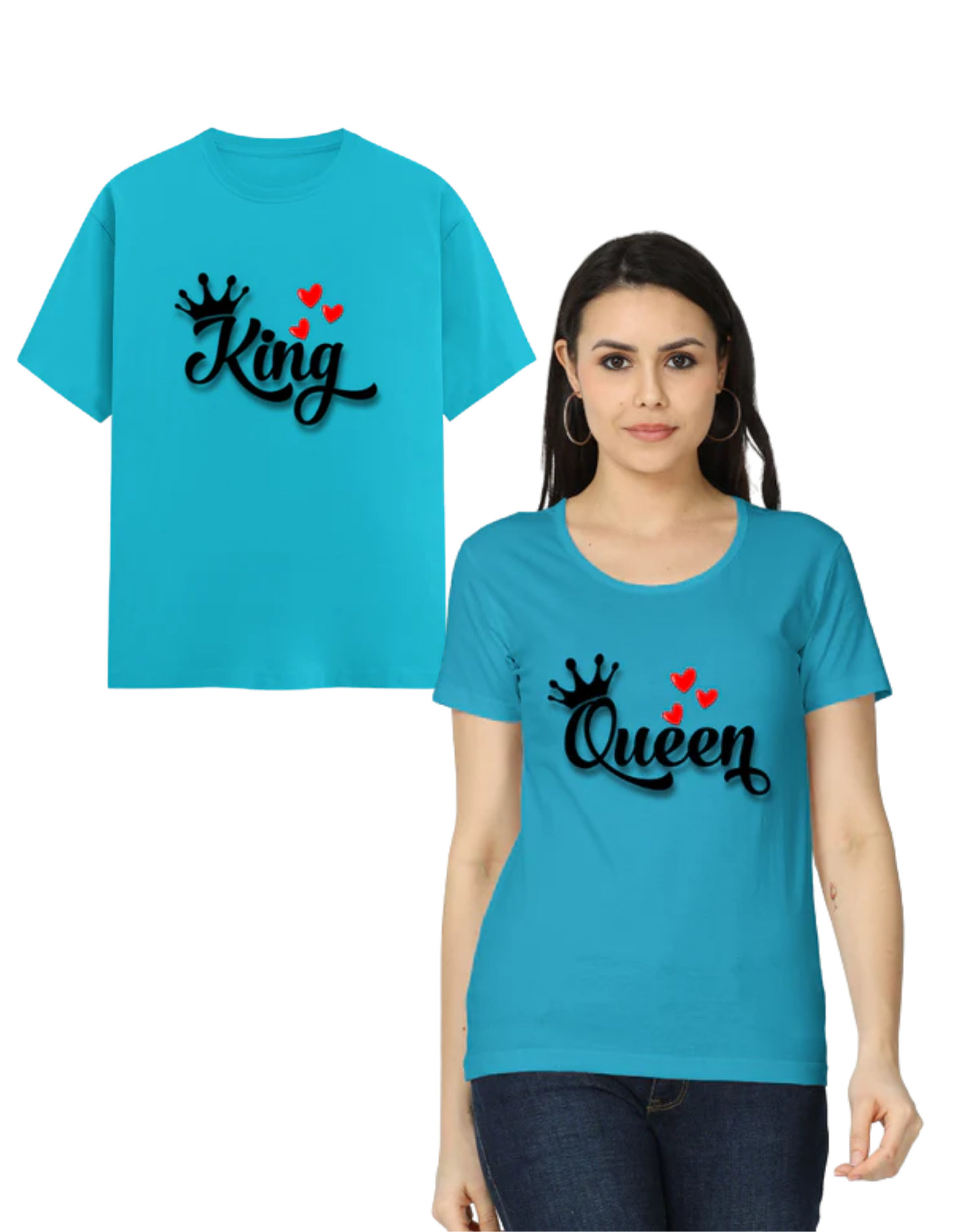 King & Queen Couple T Shirts SkyBlue GlowZonePrints