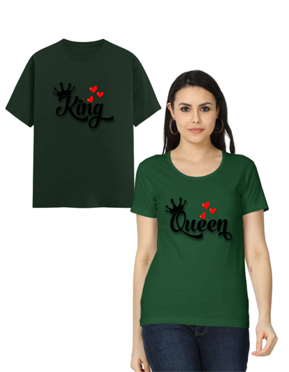 King & Queen Couple T Shirts Bottle Green GlowZonePrints