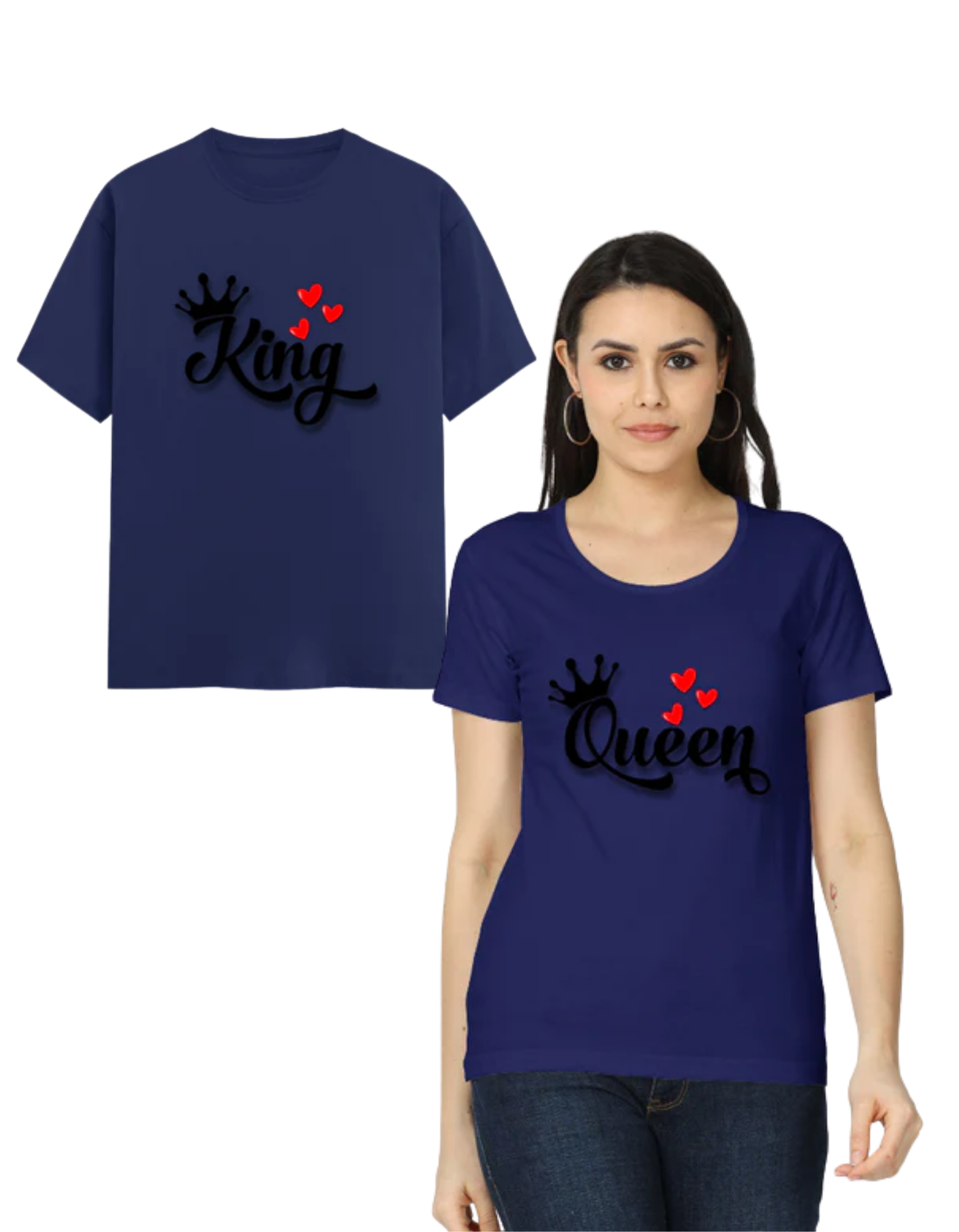 King & Queen Couple T Shirts Royal Blue GlowZonePrints