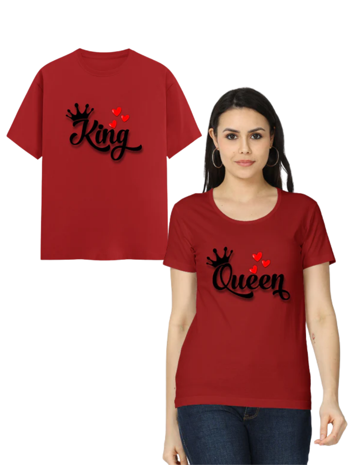 King & Queen Couple T Shirts Red GlowZonePrints