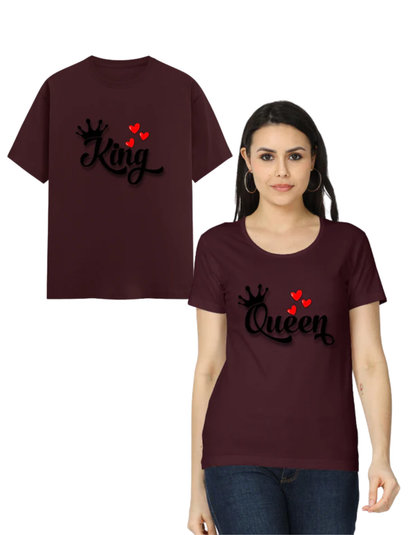 King & Queen Couple T Shirts Maroon GlowZonePrints