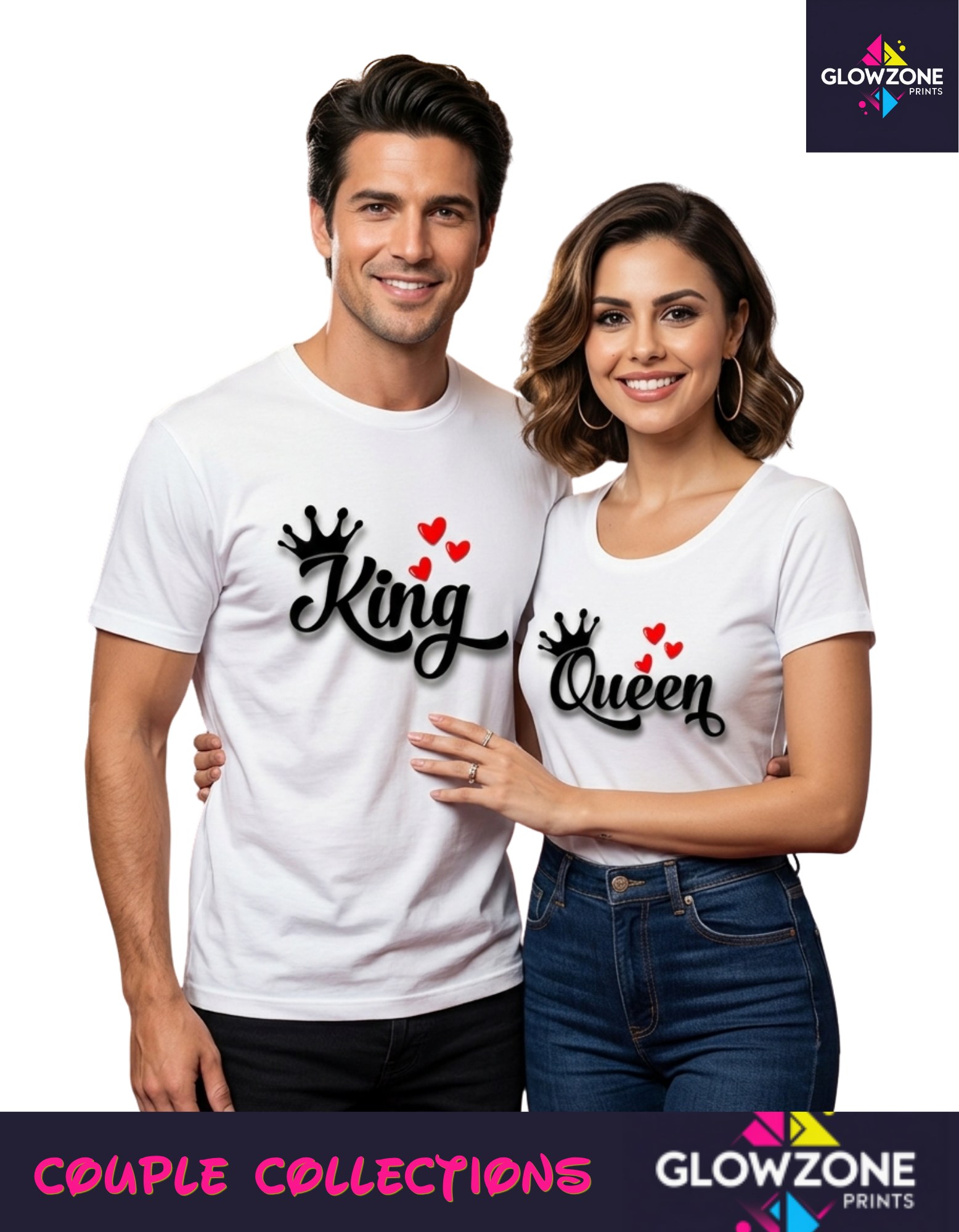 King & Queen Couple T Shirts GlowZonePrints