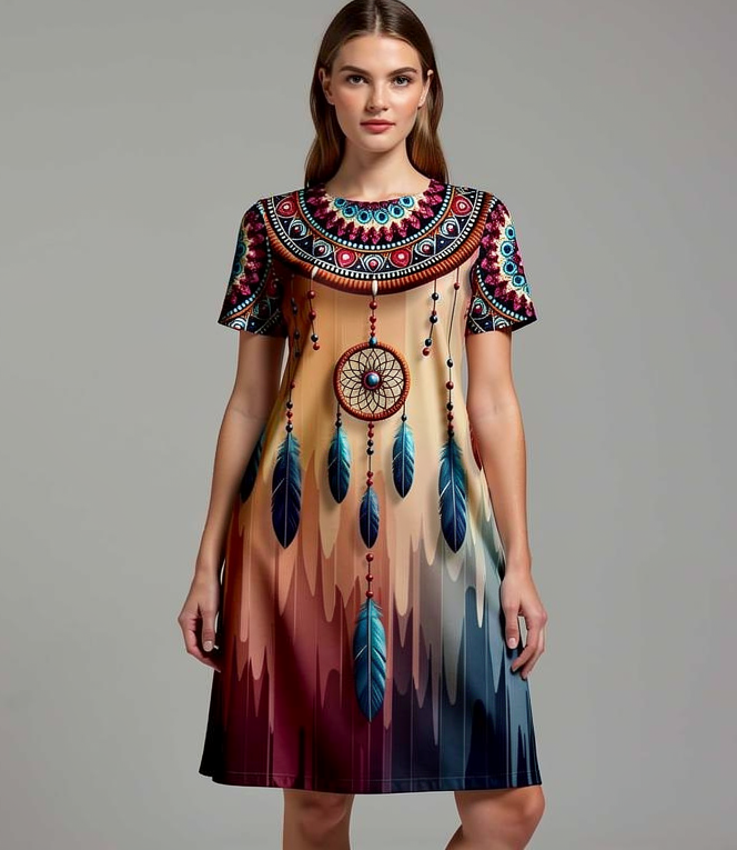 Women's AOP A-Line Dress – Dreamcatcher Bohemian Pattern