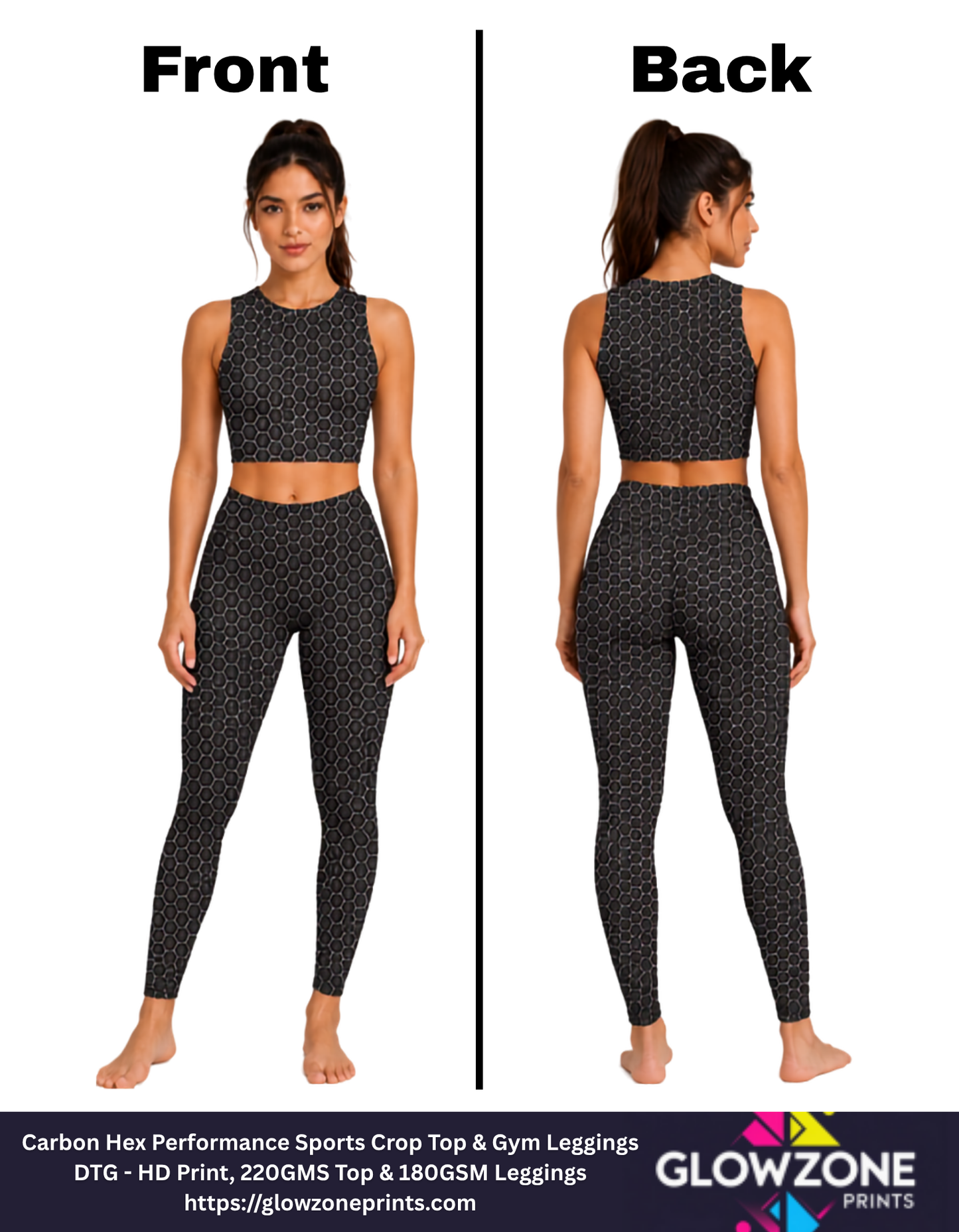 Women's Activewear Set – Carbon Hex Performance Sports Crop Top & Gym Leggings