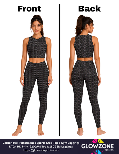 Women's Activewear Set – Carbon Hex Performance Sports Crop Top & Gym Leggings